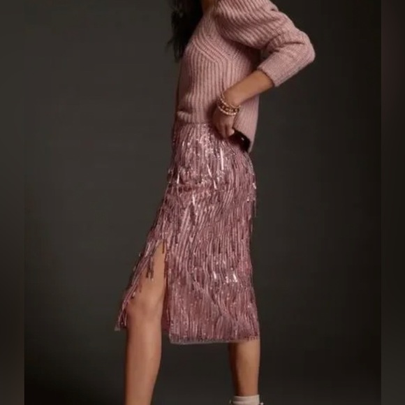 Anthropology Maeve Pink Sequin Midi Skirt - UK 2/US00 - Picture 4 of 5